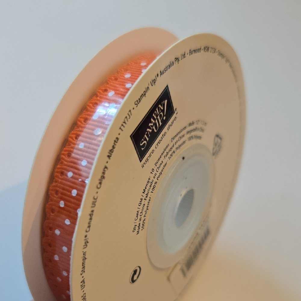 NWT Stampin' Up! Retired Tangerine Tango Scallop Dots Ribbon 1/2" x 10 Yards